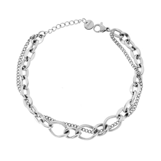 Bracciale due fili Catena Forzatina e Grumetta Diamantata in ACCIAIO