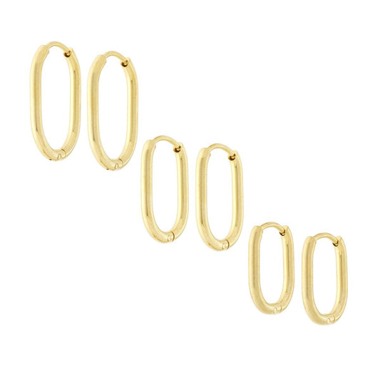 Orecchini Combo Cerchio Ovali mm 16 18 e 20 in ACCIAIO colore Oro