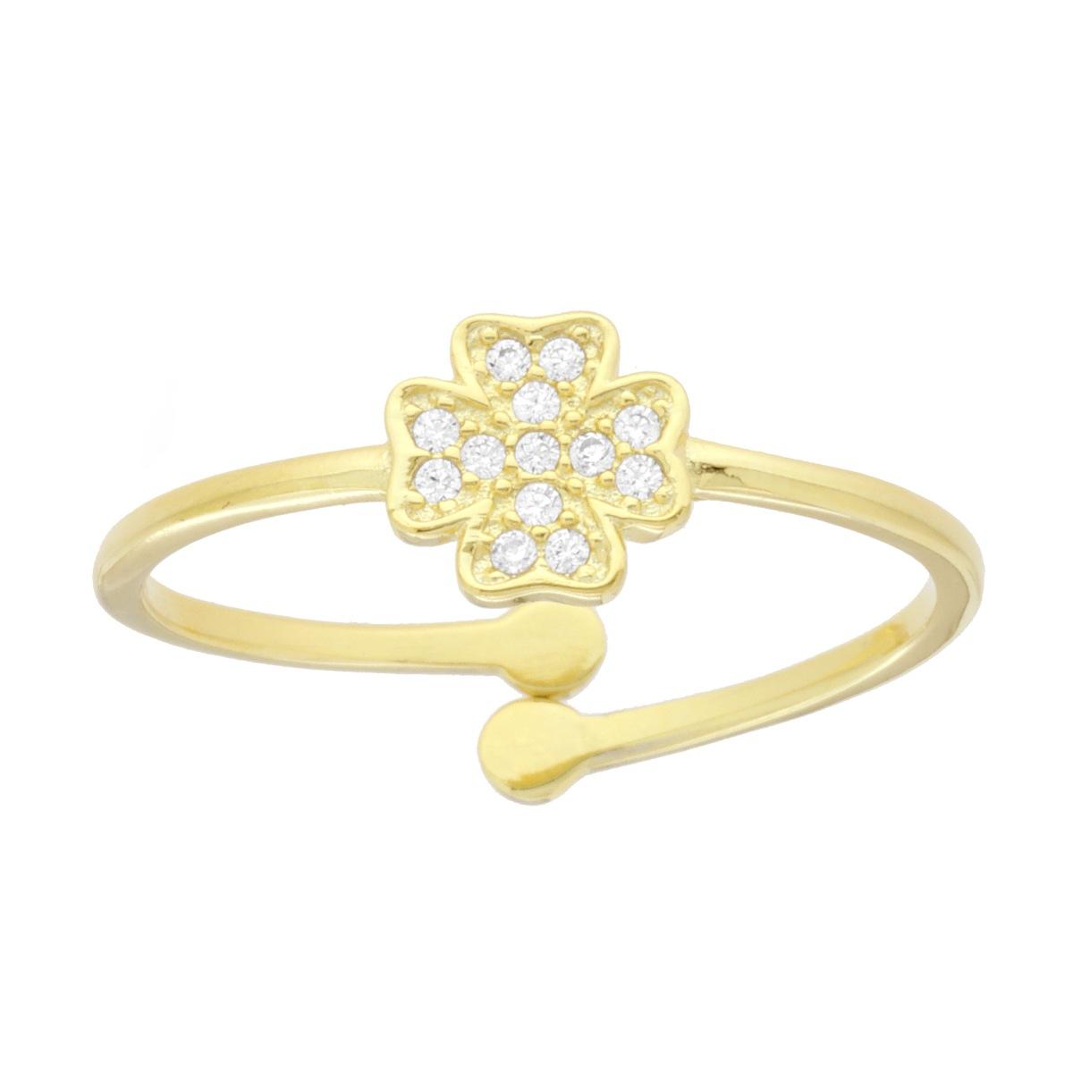 Anello Quadrifoglio con Cubic Zirconia Bianchi in ARGENTO 925 Galvanica Oro