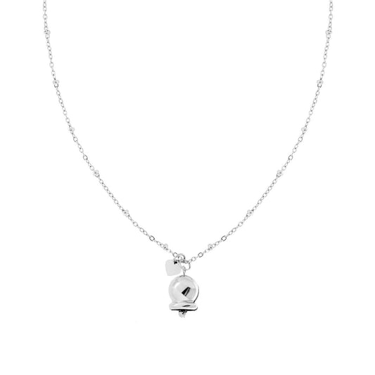 Collana Catena Forzatina Diamantata con Palline e Campanella pendente in ACCIAIO
