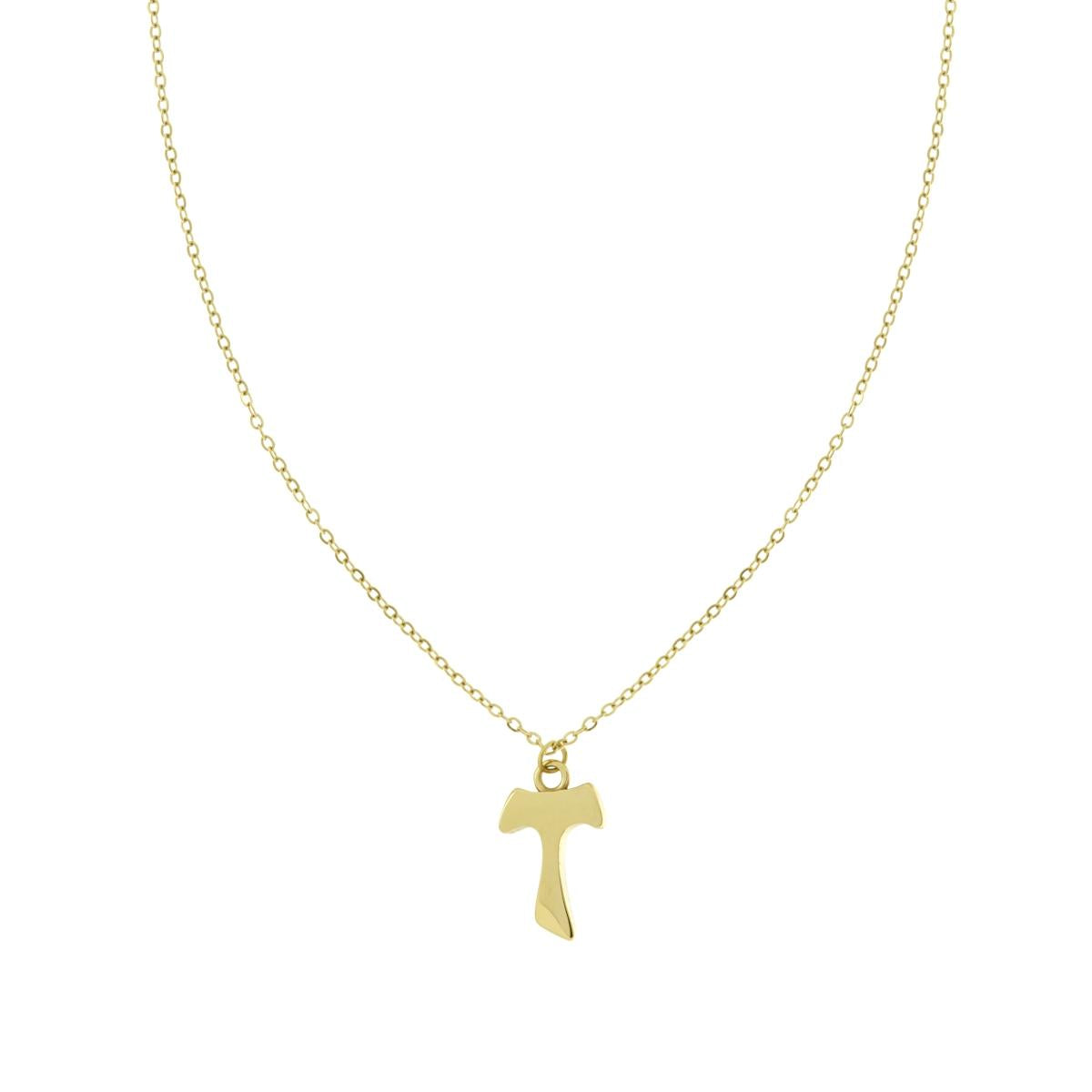 Collana Catena Forzatina con Croce Tao in ACCIAIO colore Oro