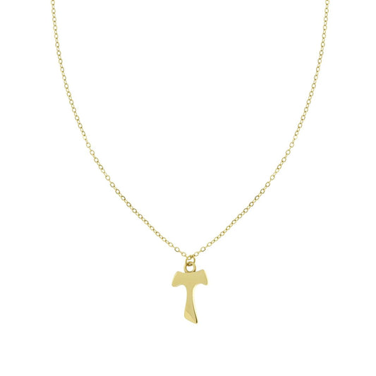 Collana Catena Forzatina con Croce Tao in ACCIAIO colore Oro