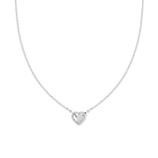 Collana Catena Forzatina Diamantata con doppio Cuore e Crystal Bianchi in ACCIAIO