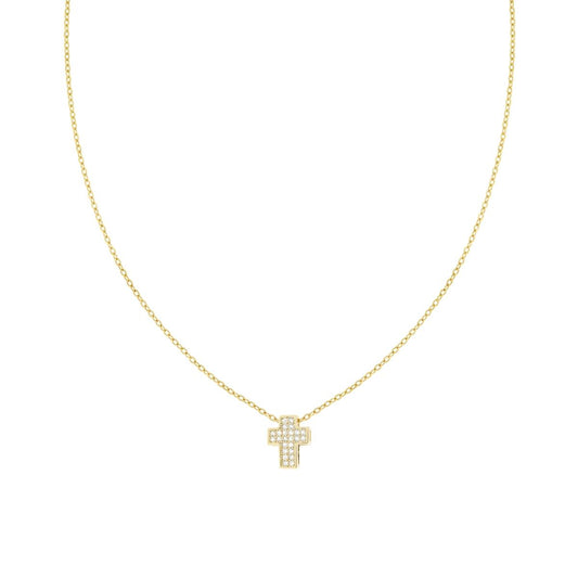 Collana Catena Forzatina Diamantata con Croce e Crystal Bianchi in ACCIAIO e OTTONE colore Oro