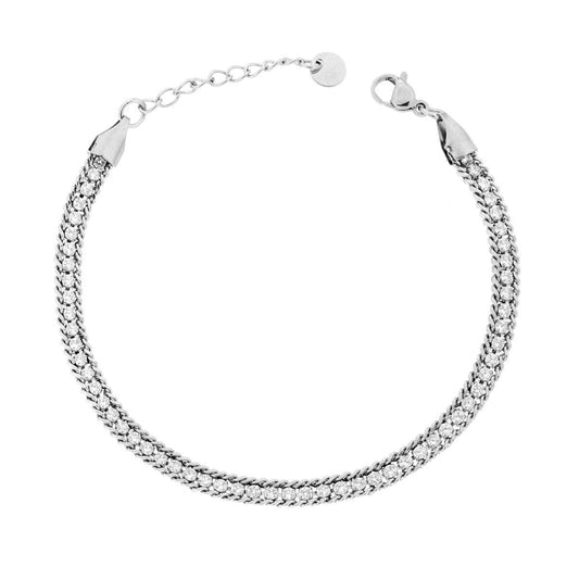 Bracciale Catena Grumetta con Tennis Crystal Bianchi in ACCIAIO