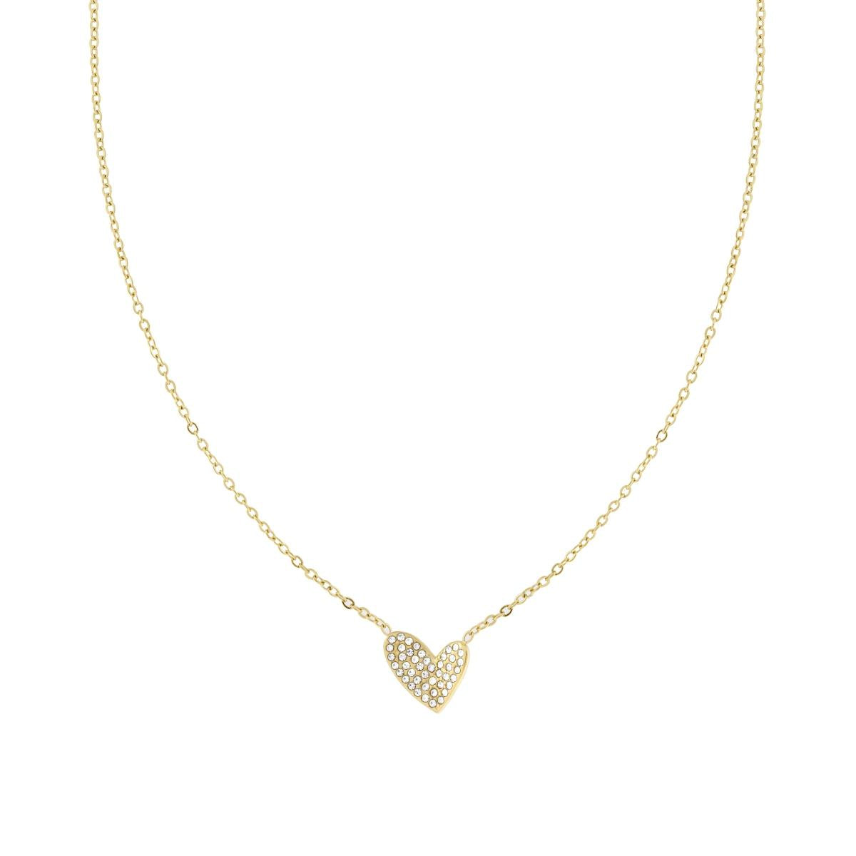 Collana Catena Forzatina Diamantata con Cuore e Crystal Bianchi in ACCIAIO colore oro