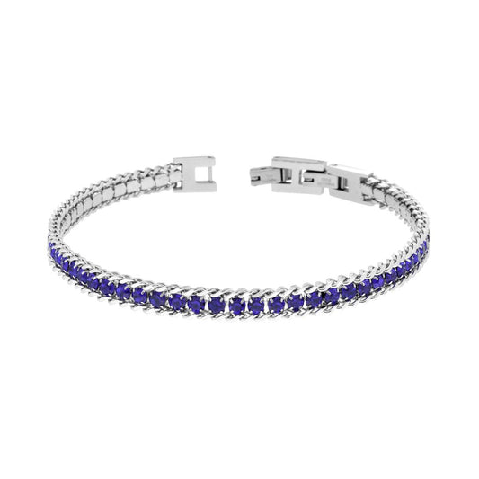 Bracciale Catena Grumetta con Tennis Crystal Blu in ACCIAIO