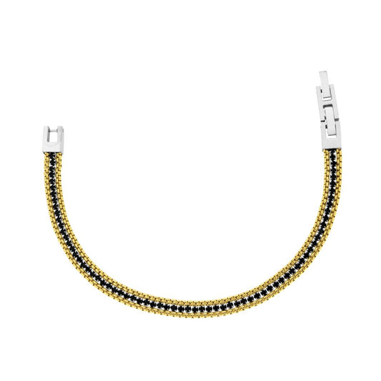 Bracciale Catena Veneziana Tonda colore Oro con Tennis Crystal Neri in ACCIAIO