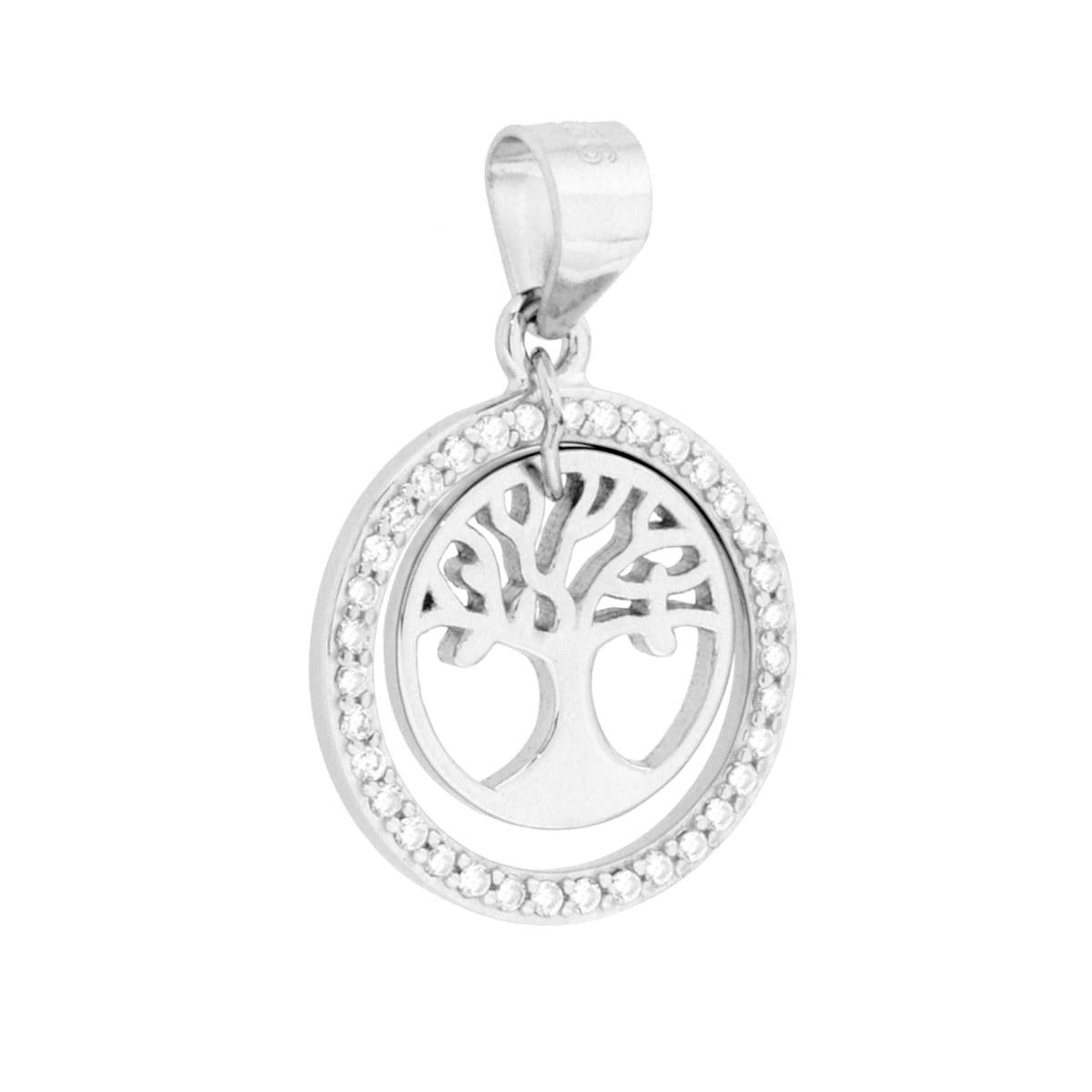 Ciondolo Albero della Vita con Cubic Zirconia Bianchi in ARGENTO 925 Galvanica Rodio