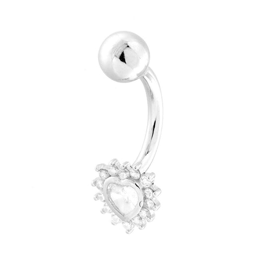 Body Piercing Banana in ACCIAIO con accessorio Cuore con Cubic Zirconia Bianchi in ARGENTO 925 Galvanica Rodio