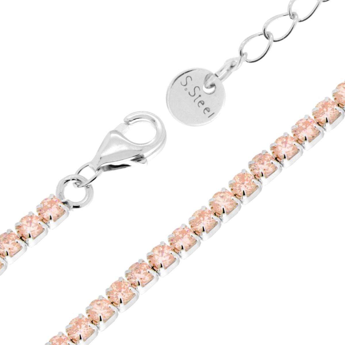 Bracciale Tennis Griffe cm 17+5 con Crystal mm 2 Champagne in ACCIAIO