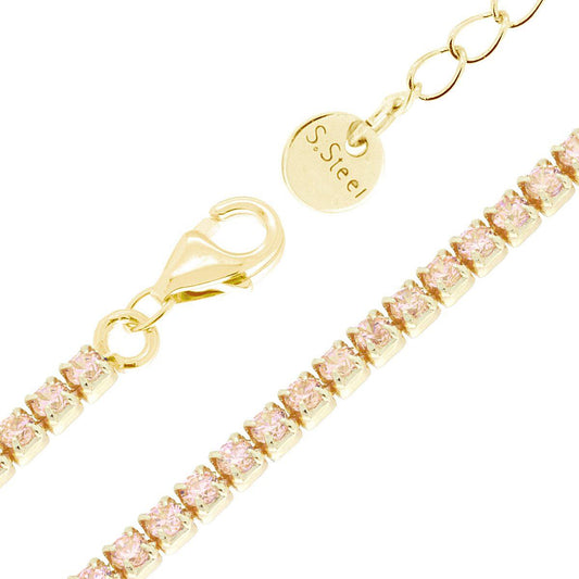 Bracciale Tennis Griffe cm 17+5 con Crystal mm 2 Champagne in ACCIAIO colore Oro