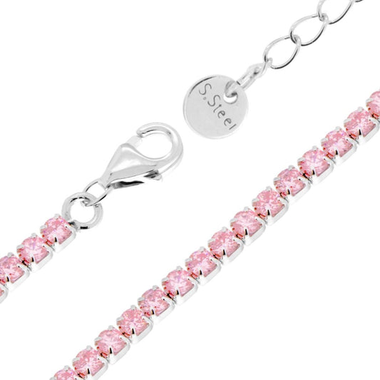 Bracciale Tennis Griffe cm 17+5 con Crystal mm 2 Rosa in ACCIAIO
