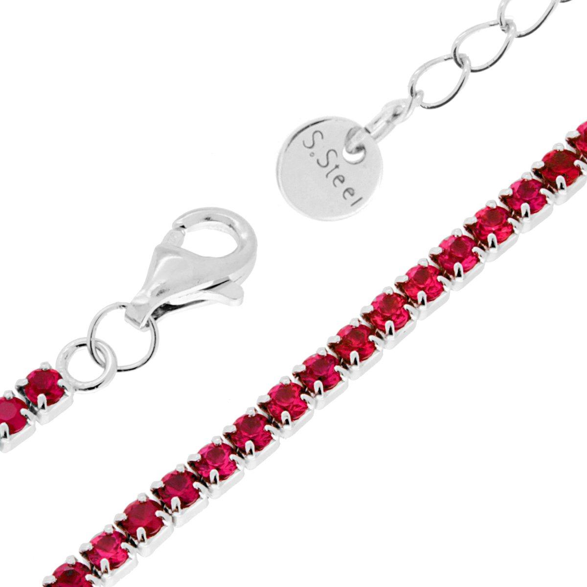 Bracciale Tennis Griffe cm 17+5 con Crystal mm 2 Rosso Rubino in ACCIAIO