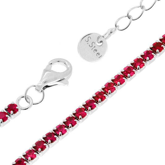 Bracciale Tennis Griffe cm 17+5 con Crystal mm 2 Rosso Rubino in ACCIAIO