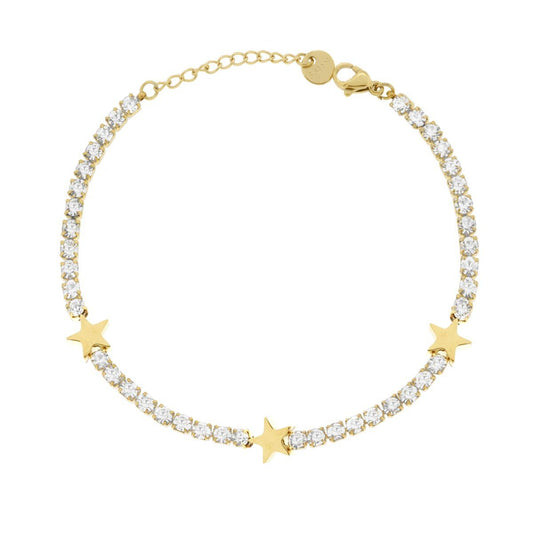 Bracciale Tennis con Stelle e Crystal Bianchi in ACCIAIO colore Oro
