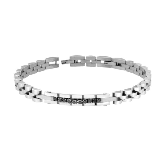 Bracciale Uomo Catena Imperniata con Targa e Crystal Neri in ACCIAI