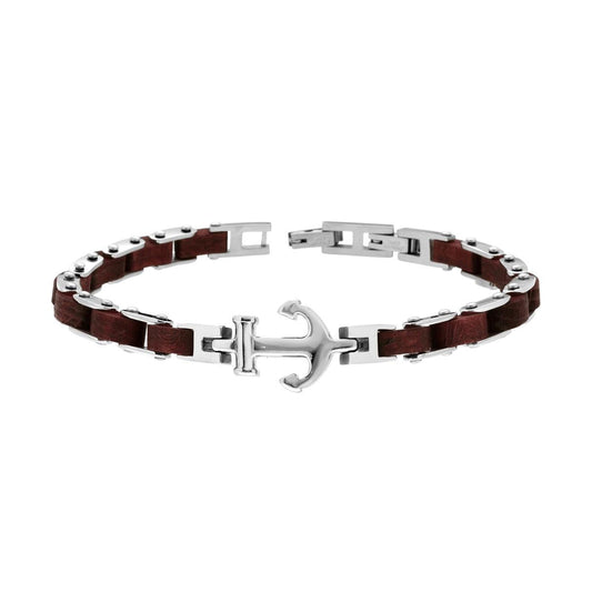 Bracciale Uomo Catena Imperniata in Legno con Ancora in ACCIAIO