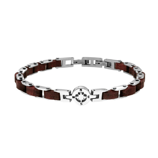 Bracciale Uomo Catena Imperniata in Legno con Rosa dei Venti in ACCIAIO