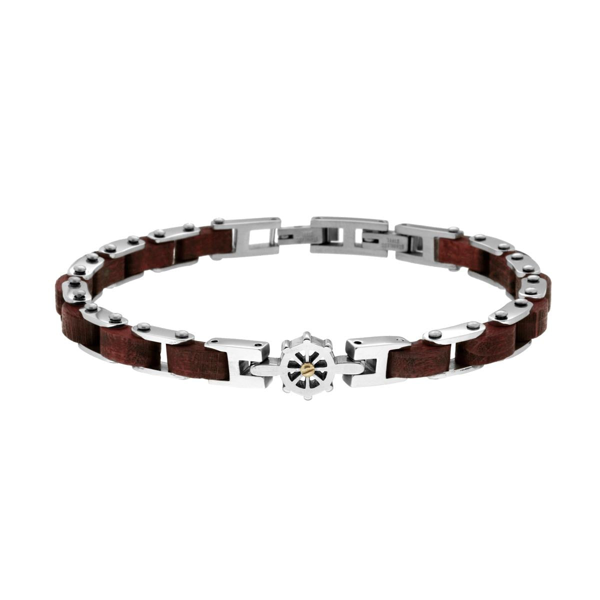 Bracciale Uomo Catena Imperniata in Legno con Timone in ACCIAIO