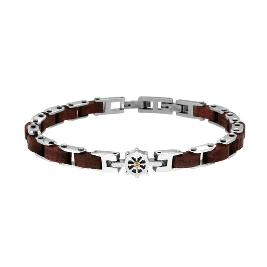 Bracciale Uomo Catena Imperniata in Legno con Timone in ACCIAIO