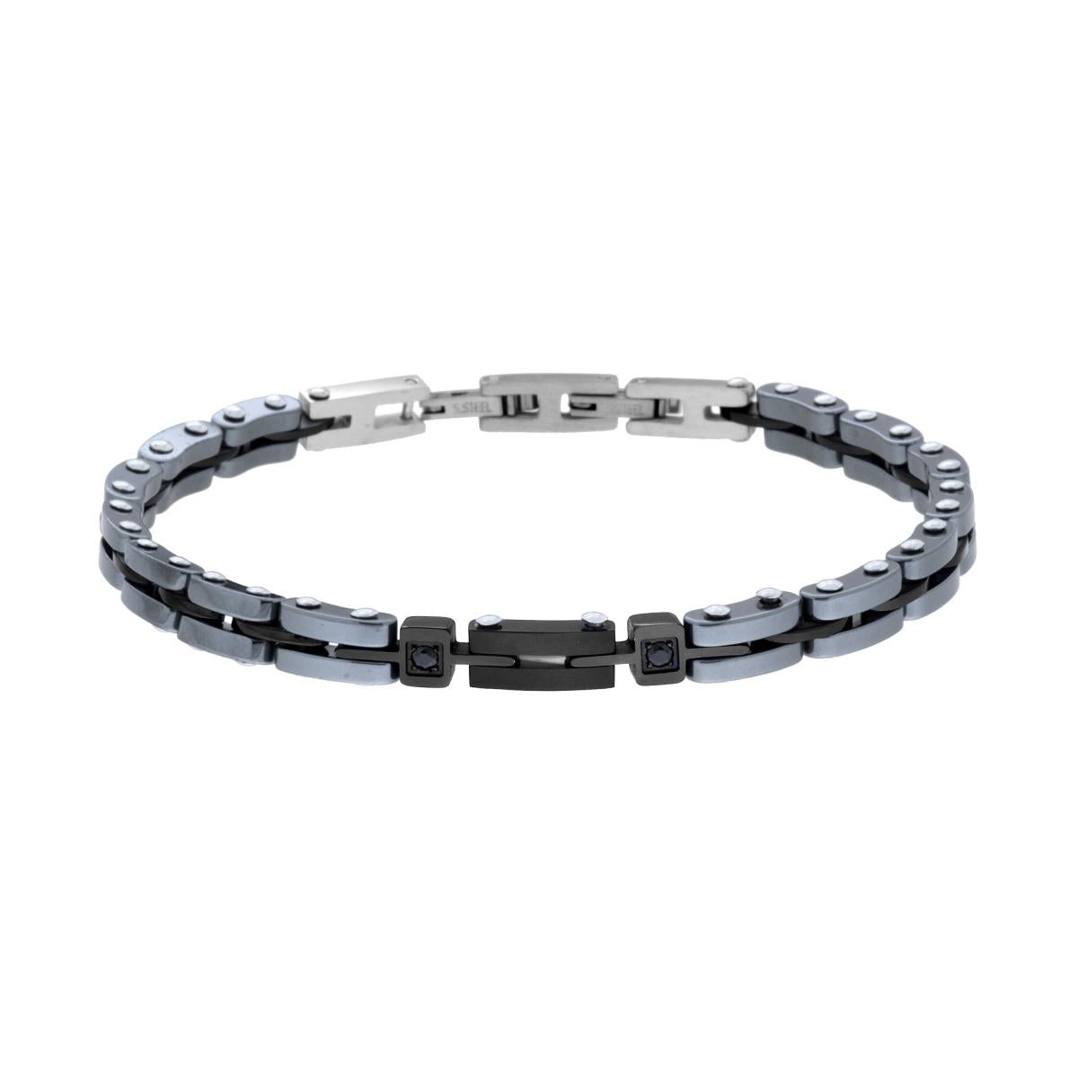 Bracciale Uomo Catena Imperniata in Ceramica Antracite e colore Nero con Crystal Neri in ACCIAIO