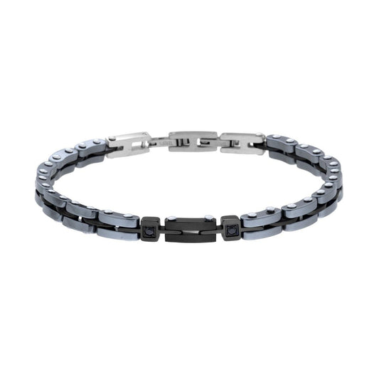 Bracciale Uomo Catena Imperniata in Ceramica Antracite e colore Nero con Crystal Neri in ACCIAIO