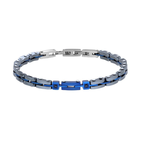 Bracciale Uomo Catena Imperniata in Ceramica Antracite e colore Blu con Crystal Neri in ACCIAIO