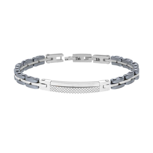Bracciale Uomo Catena Imperniata in Ceramica Antracite con Targa in ACCIAIO
