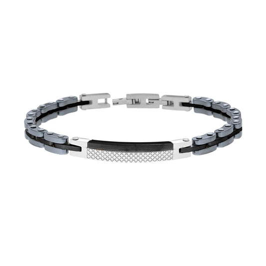 Bracciale Uomo Catena Imperniata in Ceramica Antracite e Nero con Targa in ACCIAIO