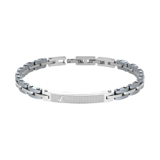 Bracciale Uomo Maglia Imperniata con Ceramica Antracite Targa e Ancora in ACCIAIO