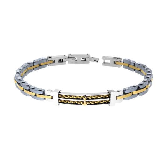 Bracciale Uomo Imperniato con Targa con decoro Geometrico e Ancora in Ceramica ACCIAIO