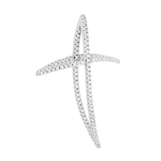 Ciondolo Croce filo a Vela con Cubic Zirconia Bianchi in ARGENTO 925 Galvanica Rodio
