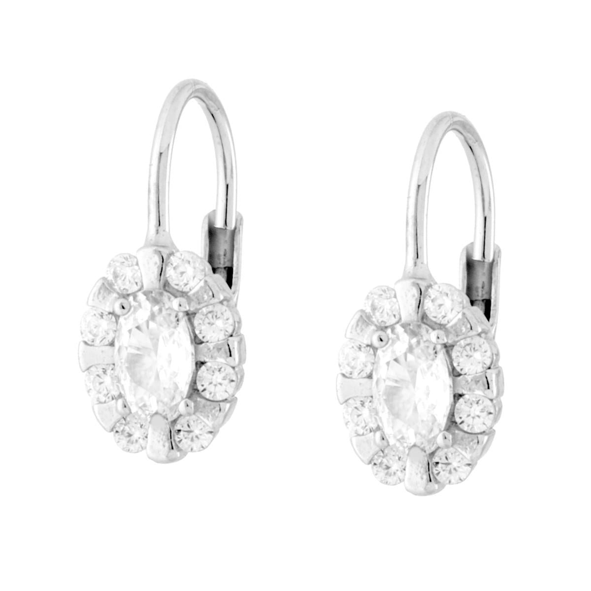 Orecchini Monachella Ovale con Cubic Zirconia Bianchi in ARGENTO 925 Galvanica Rodio