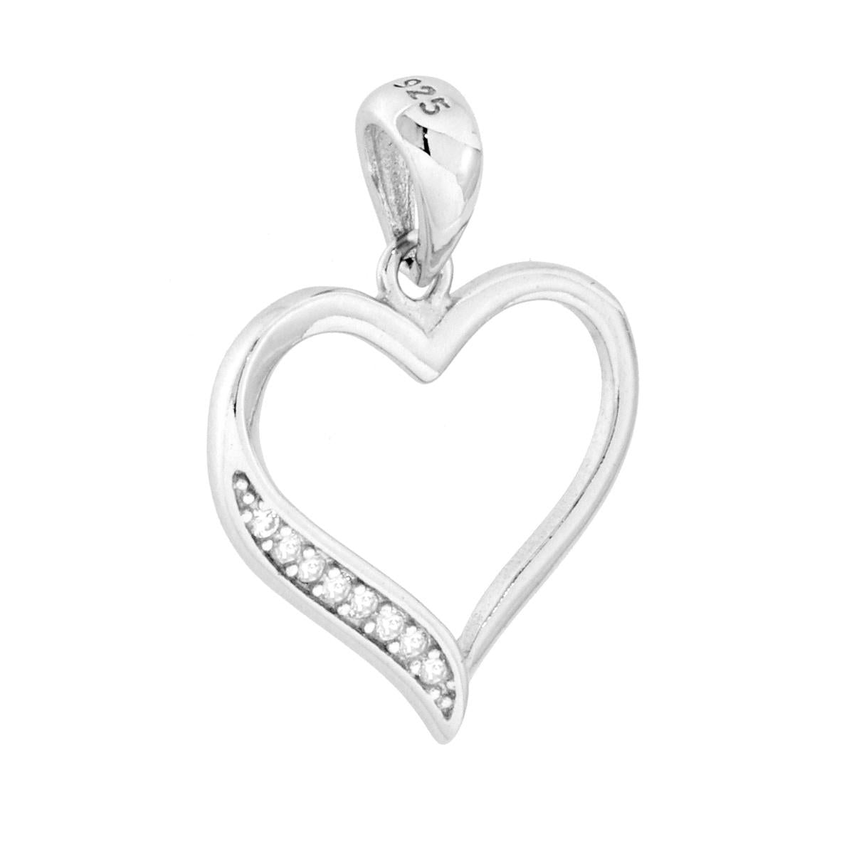Ciondolo Cuore con Cubic Zirconia Bianchi in ARGENTO 925 Galvanica Rodio