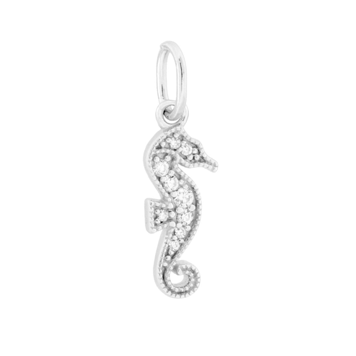 Ciondolo Cavalluccio Marino con Cubic Zirconia Bianchi in ARGENTO 925 Galvanica Rodio