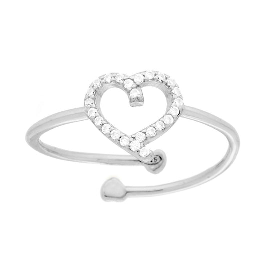 Anello Cuore con Cubic Zirconia Bianchi in ARGENTO 925 Galvanica Rodio