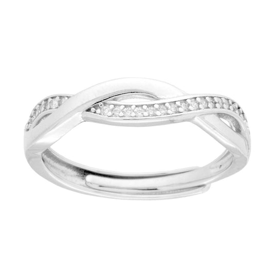 Anello Fascia Treccia con Cubic Zirconia Bianchi in ARGENTO 925 Galvanica Rodio