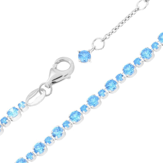 Bracciale Tennis cm 17+3 con Cubic Zirconia mm 3 e 2 Acquamarina in ARGENTO 925 Galvanica Rodio