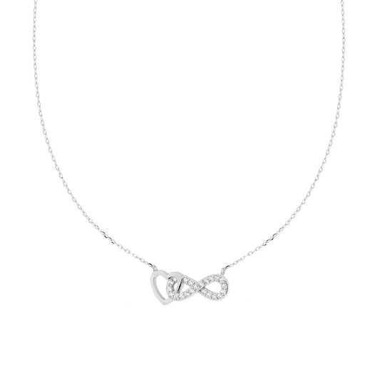 Collana Catena Forzatina Diamantata con Cuore Infinito e Cubic Zirconia Bianchi in ARGENTO 925 Galvanica Rodio