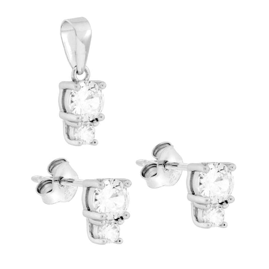 Parure Set Orecchini e Ciondolo Punto Luce con Cubic Zirconia Bianchi in ARGENTO 925 Galvanica Rodio