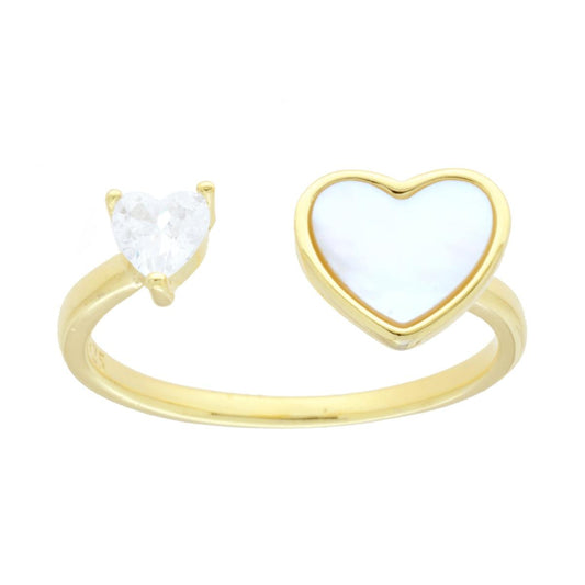 Anello Cuori con Cubic Zirconia Bianco e Madreperla in ARGENTO 925 Galvanica Oro