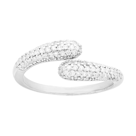 Anello Contrarie con Cubic Zirconia Bianchi in ARGENTO 925 Galvanica Rodio