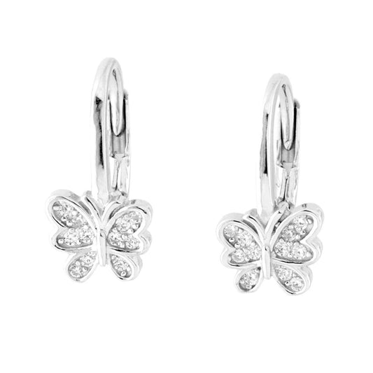 Orecchini Monachella Farfalla con Cubic Zirconia Bianchi in ARGENTO 925 Galvanica Rodio