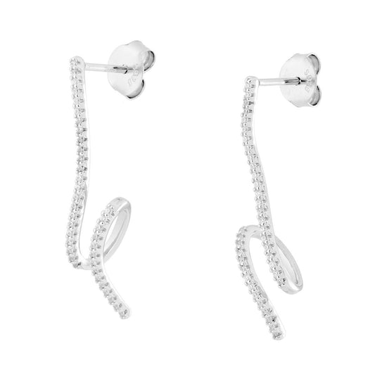 Orecchini Filo Ricciolo con Cubic Zirconia Bianchi in ARGENTO 925 Galvanica Rodio