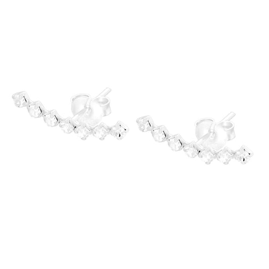 Orecchini Ear Cuff Sali Orecchio Barretta con Cubic Zirconia Bianchi in ARGENTO 925