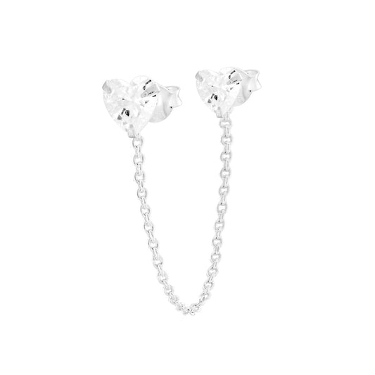Orecchini Punto Luce Cuori Cubic Zirconia Bianchi con Catena pendente in ARGENTO 925