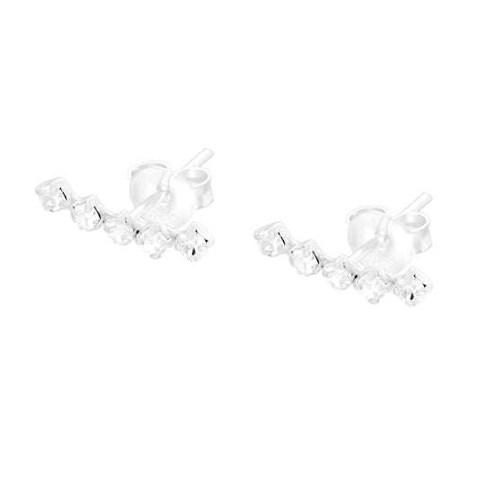 Orecchini Ear Cuff Sali Orecchio Barretta con Cubic Zirconia Bianchi in ARGENTO 925<BR>