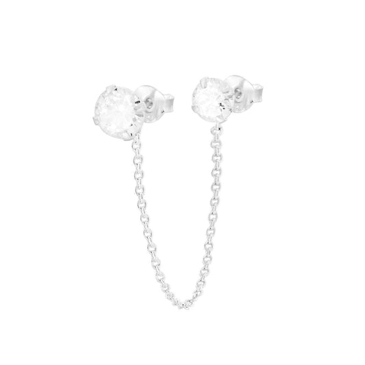Orecchini Punto Luce Cubic Zirconia Bianchi con Catena pendente in ARGENTO 925