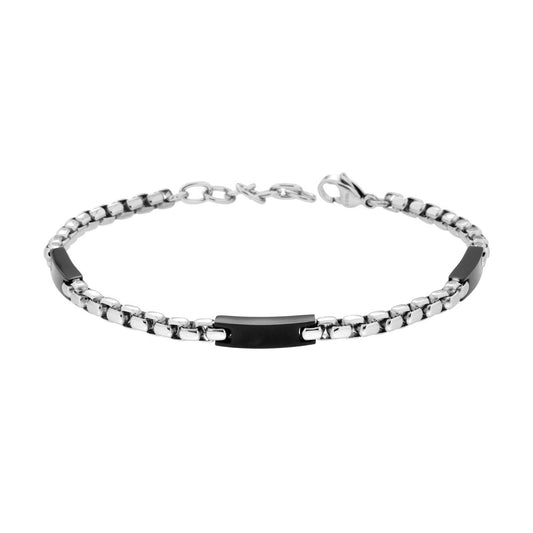 Bracciale Uomo Catena Veneziana tonda e Targhette colore Nero in ACCIAIO
